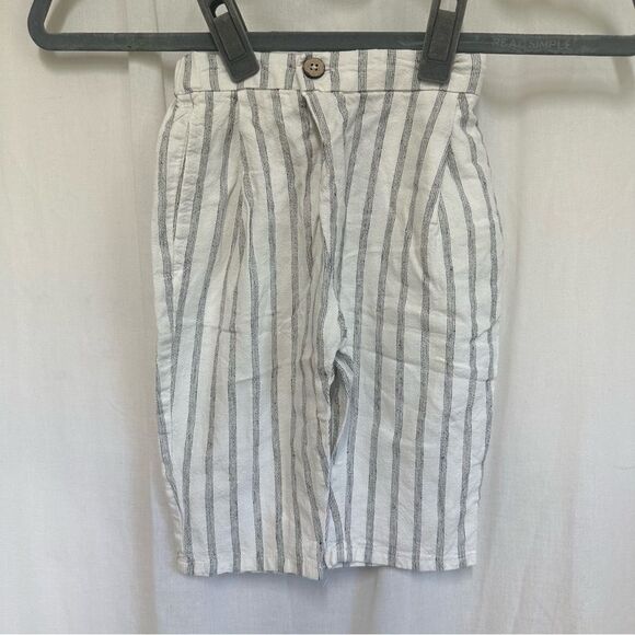 ZARA Cream Black Linen Blend Striped Pants 9-12 M - Picture 5 of 11
